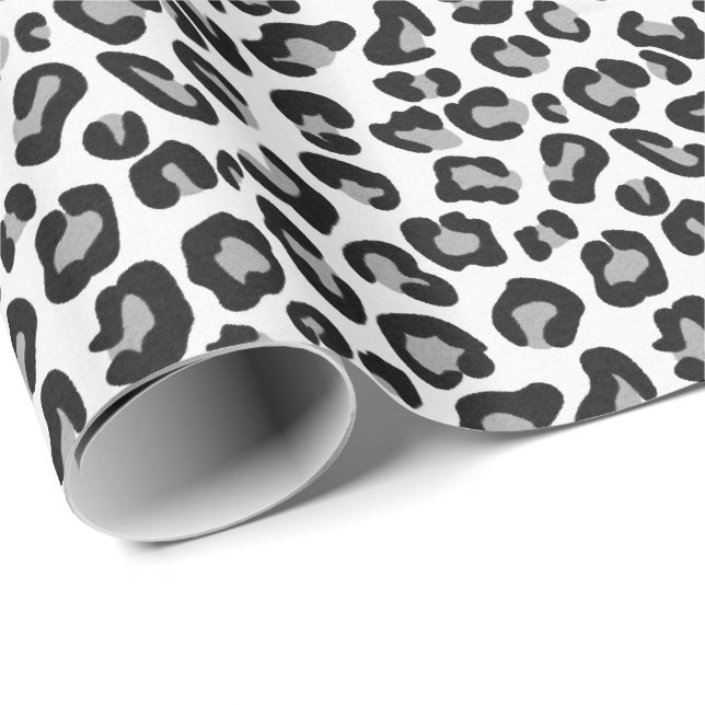 Leopard Print in Black and White with Gray / Grey Wrapping Paper (Roll Corner)