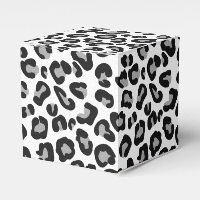 Leopard Print in Black and White with Grey Favour Box (Front Side)