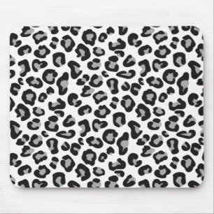 Leopard Print in Black and White with Grey Mouse Pad