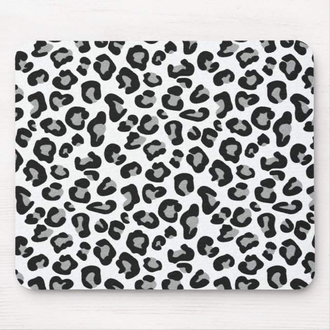 Leopard Print in Black and White with Grey Mouse Pad (Front)
