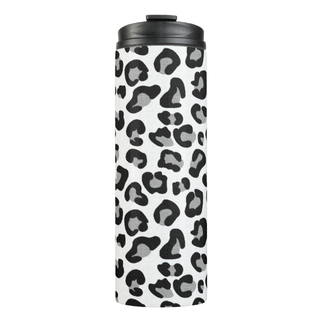 Leopard Print in Black and White with Grey Thermal Tumbler (Front)