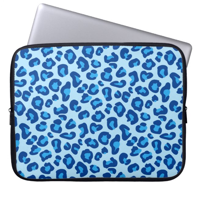Leopard Print in Light Chambray to Dark Denim Blue Laptop Sleeve (Front)