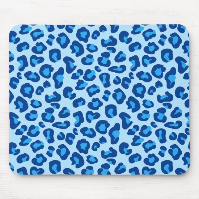 Leopard Print in Light Chambray to Dark Denim Blue Mouse Pad (Front)
