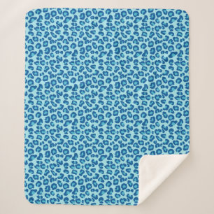 Leopard Print in Light Chambray to Dark Denim Blue Sherpa Blanket
