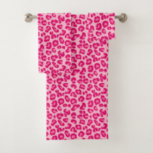 Leopard Print in Pastel Pink, Hot Pink and Fuchsia Bath Towel Set