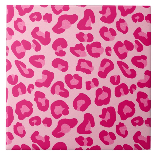 Leopard Print in Pastel Pink, Hot Pink and Fuchsia Ceramic Tile (Front)