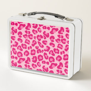 Leopard Print in Pastel Pink, Hot Pink and Fuchsia Metal Lunch Box