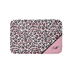 Leopard Print in Pink White & Black with Monogram Bath Mat