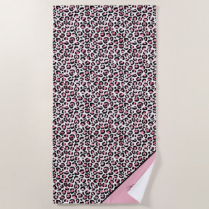 Leopard Print in Pink White & Black with Monogram Beach Towel