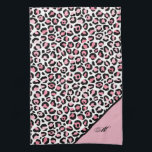 Leopard Print in Pink White & Black with Monogram Tea Towel<br><div class="desc">Classic Elegant Leopard Print in Pink White & Black with Monogram Design. Give your kitchen a luxury makeover with this personalised towel.</div>