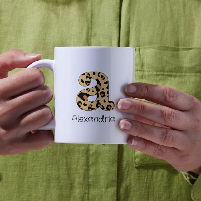 Leopard Print Initial a Lowercase and Name Coffee Mug (Creator Uploaded)