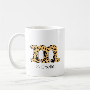 Leopard Print Initial m Lowercase and Name Coffee Mug