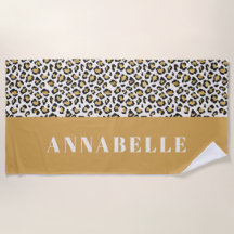 Leopard print initial typography bold modern gold beach towel