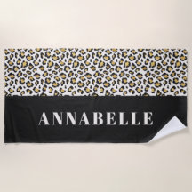 Leopard print initial typography bold modern gold beach towel