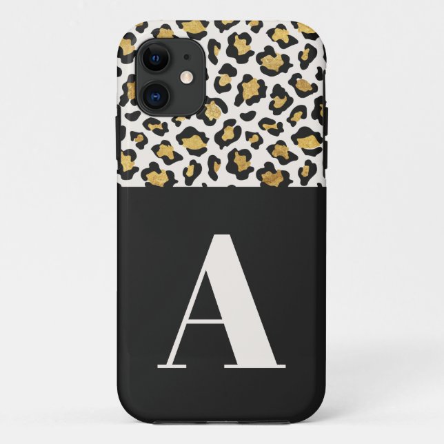 Leopard print initial typography bold modern gold Case-Mate iPhone case (Back)