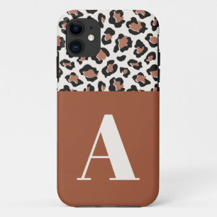 Leopard print initial typography modern terracotta iPhone 11 case
