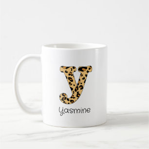Leopard Print Initial y Lowercase and Name Coffee Mug