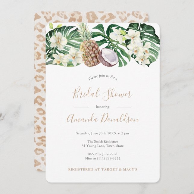 Leopard Print Jungle Leaves Bridal Shower Invitation (Front/Back)
