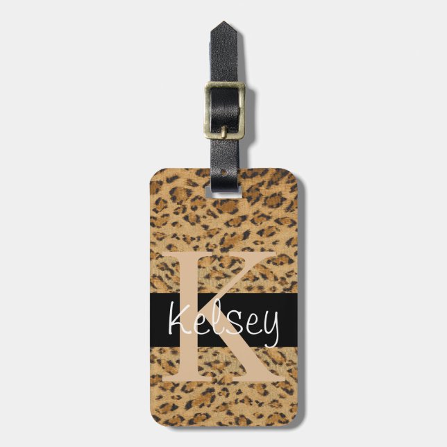 Leopard Print K monogram initials Luggage Tag (Front Vertical)