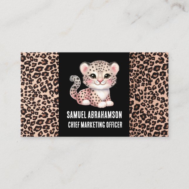 Leopard Print Kawaii Premier  Business Card (Front)