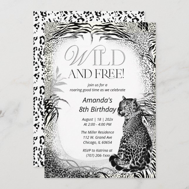 Leopard Print Kids Birthday Invitation (Front/Back)