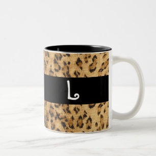 Leopard Print L monogram initials Coffee Mug Cup