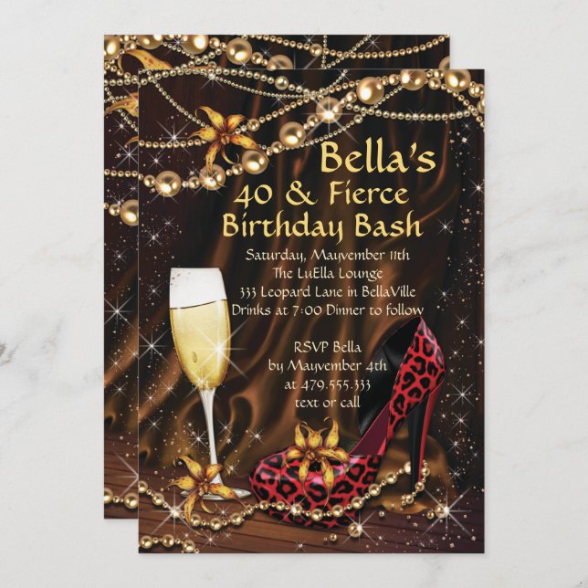 Leopard Print Ladies Birthday Invitations (Front/Back)