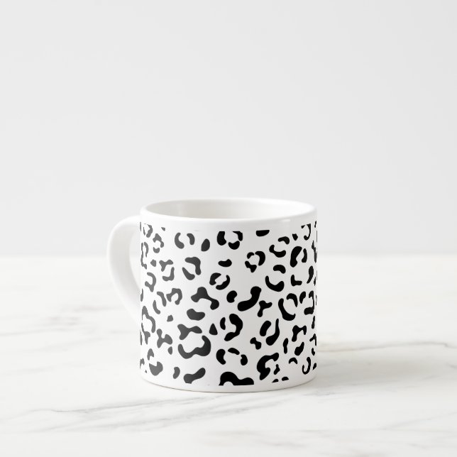 Leopard Print, Leopard Spots, Black And White Espresso Cup (Front Left)