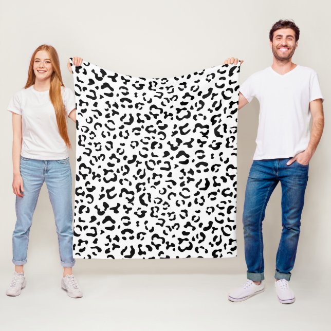 Leopard Print, Leopard Spots, Black And White Fleece Blanket (In Situ)