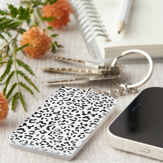 Leopard Print, Leopard Spots, Black And White Key Ring (Front Right)