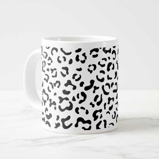 Leopard Print, Leopard Spots, Black And White Large Coffee Mug (Front Left)