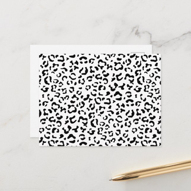 Leopard Print, Leopard Spots, Black And White Postcard (Front/Back In Situ)
