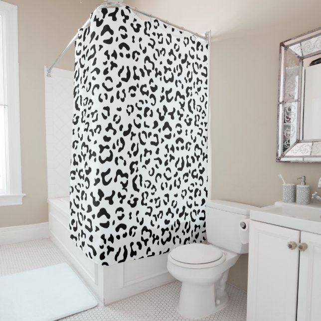 Leopard Print, Leopard Spots, Black And White Shower Curtain (In Situ)