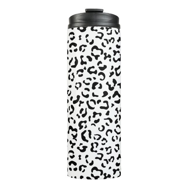 Leopard Print, Leopard Spots, Black And White Thermal Tumbler (Front)