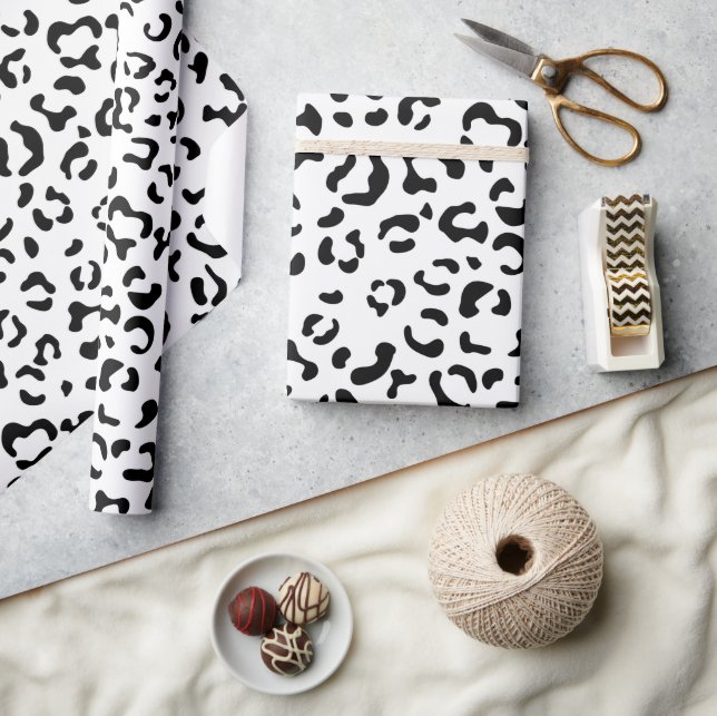Leopard Print, Leopard Spots, Black And White Wrapping Paper (Crafts)