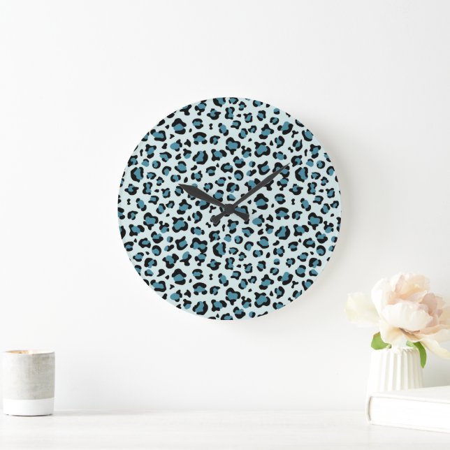 Leopard Print, Leopard Spots, Blue Leopard Large Clock (Home)