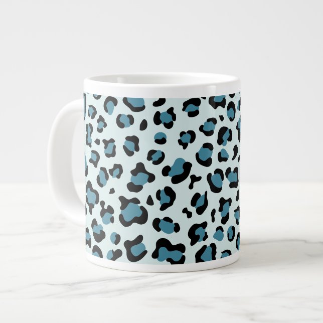 Leopard Print, Leopard Spots, Blue Leopard Large Coffee Mug (Front Left)