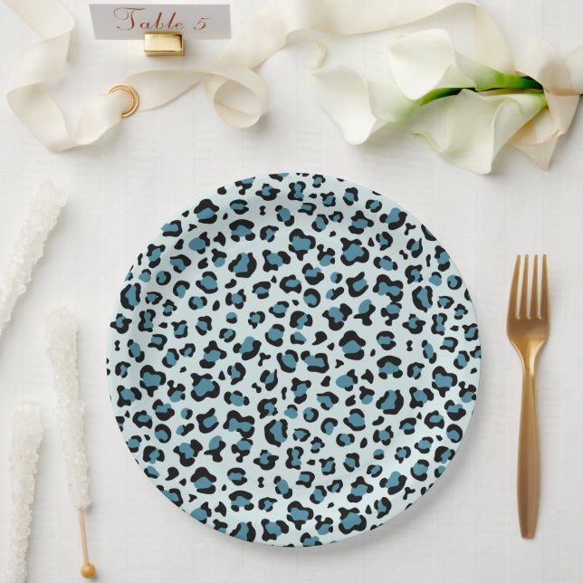 Leopard Print, Leopard Spots, Blue Leopard Paper Plate (Wedding)