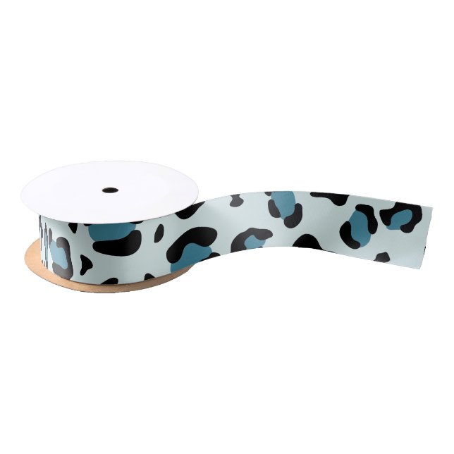Leopard Print, Leopard Spots, Blue Leopard Satin Ribbon (Spool)