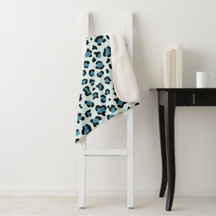 Leopard Print, Leopard Spots, Blue Leopard Sherpa Blanket