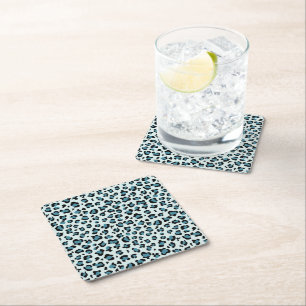 Leopard Print, Leopard Spots, Blue Leopard Square Paper Coaster