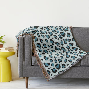 Leopard Print, Leopard Spots, Blue Leopard Throw Blanket
