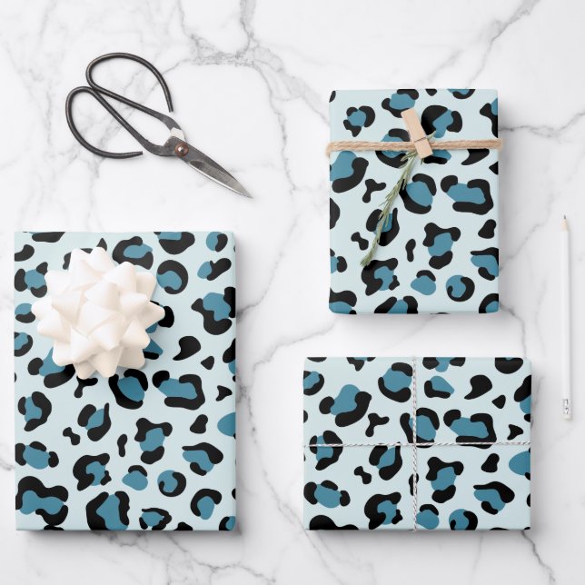 Leopard Print, Leopard Spots, Blue Leopard Wrapping Paper Sheet (Front)