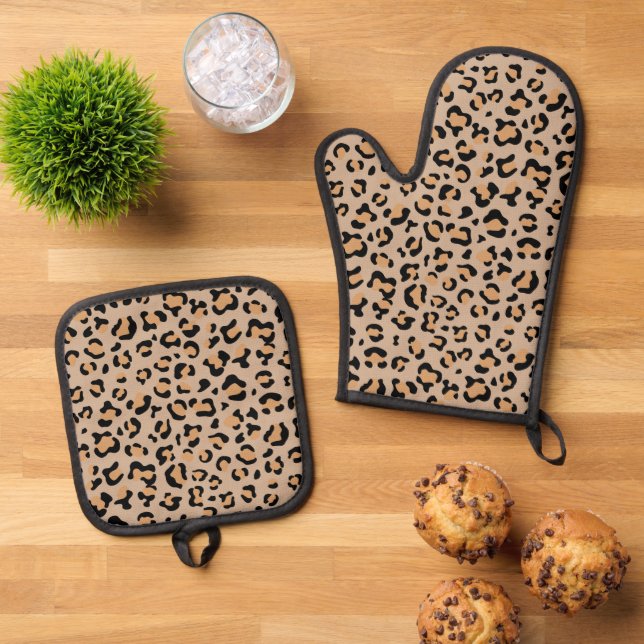 Leopard Print, Leopard Spots, Brown Leopard Oven Mitt & Pot Holder Set (Top Down)