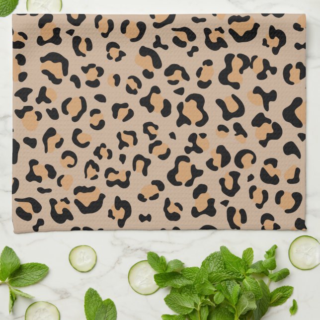 Leopard Print, Leopard Spots, Brown Leopard Tea Towel (Folded)