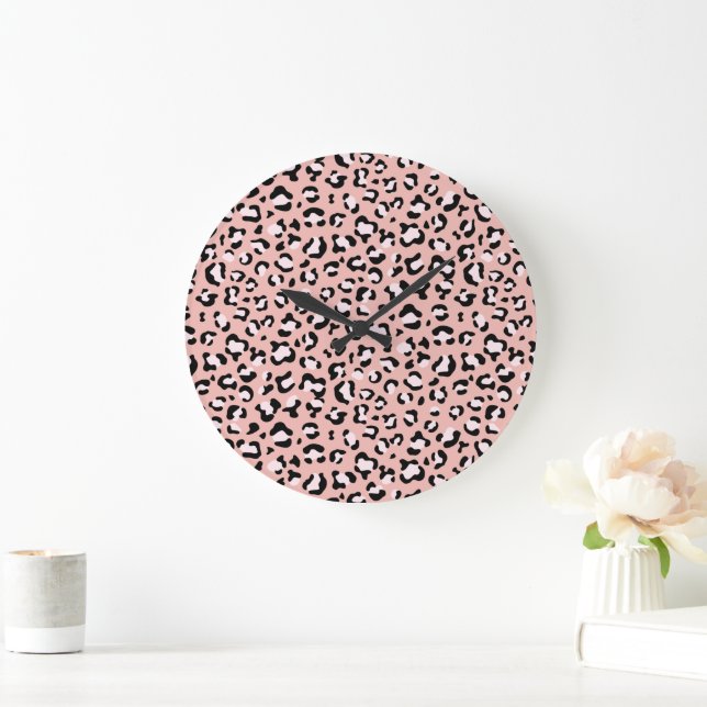 Leopard Print, Leopard Spots, Pink Leopard Large Clock (Home)