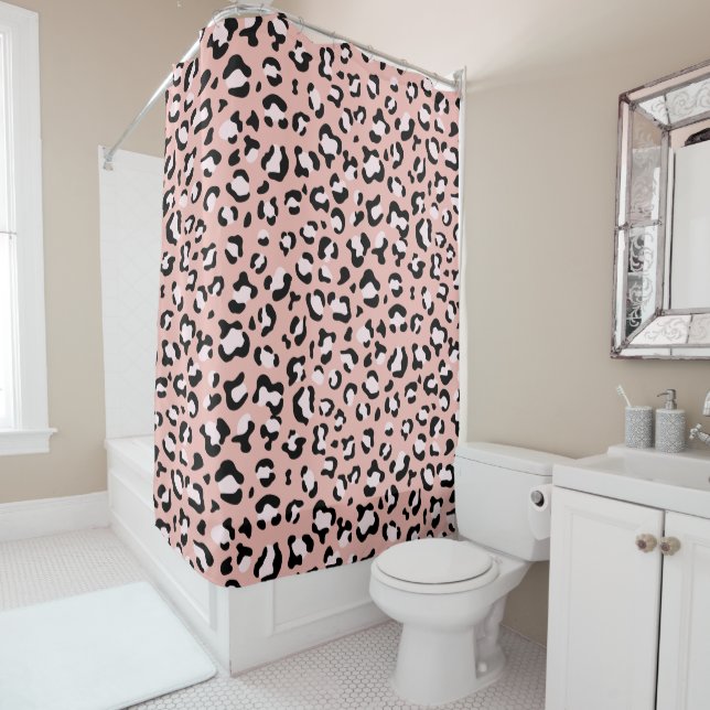 Leopard Print, Leopard Spots, Pink Leopard Shower Curtain (In Situ)