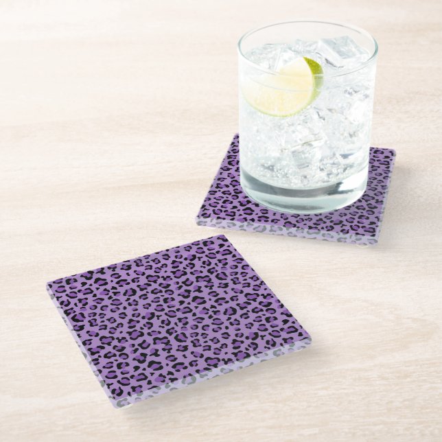 Leopard Print, Leopard Spots, Purple Leopard Glass Coaster (Angled)