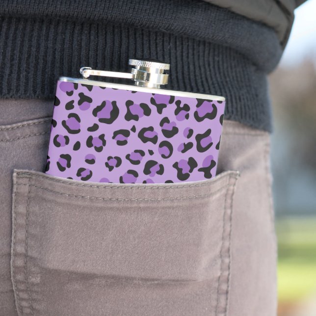 Leopard Print, Leopard Spots, Purple Leopard Hip Flask (In Situ)