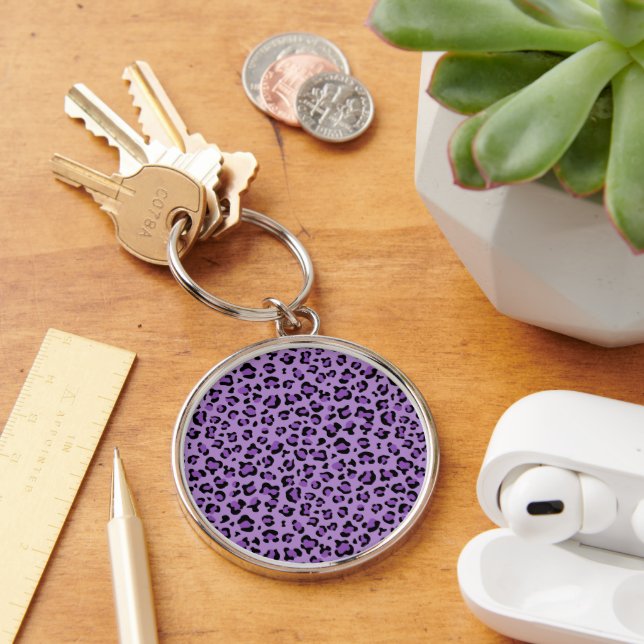 Leopard Print, Leopard Spots, Purple Leopard Key Ring (Desk)